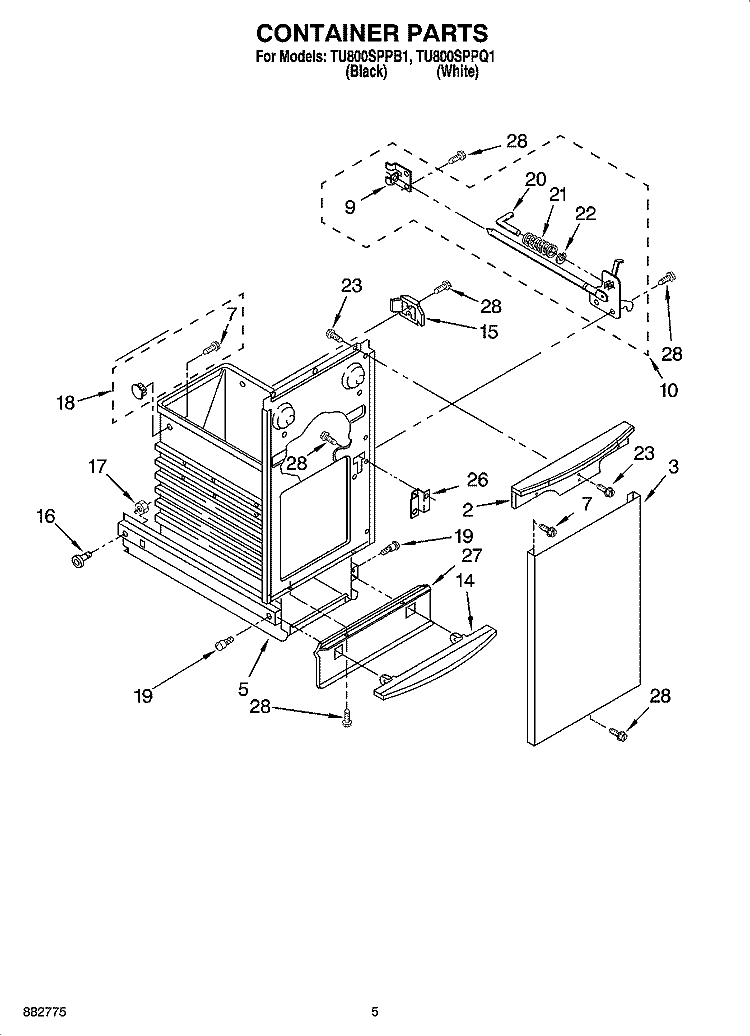 CONTAINER PARTS Diagram and Parts List for TU800SPPB1  Whirlpool Trash Compactor
