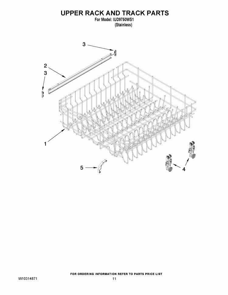 UPPER RACK AND TRACK PARTS Diagram and Parts List for IUD9750WS1  Whirlpool Dishwasher