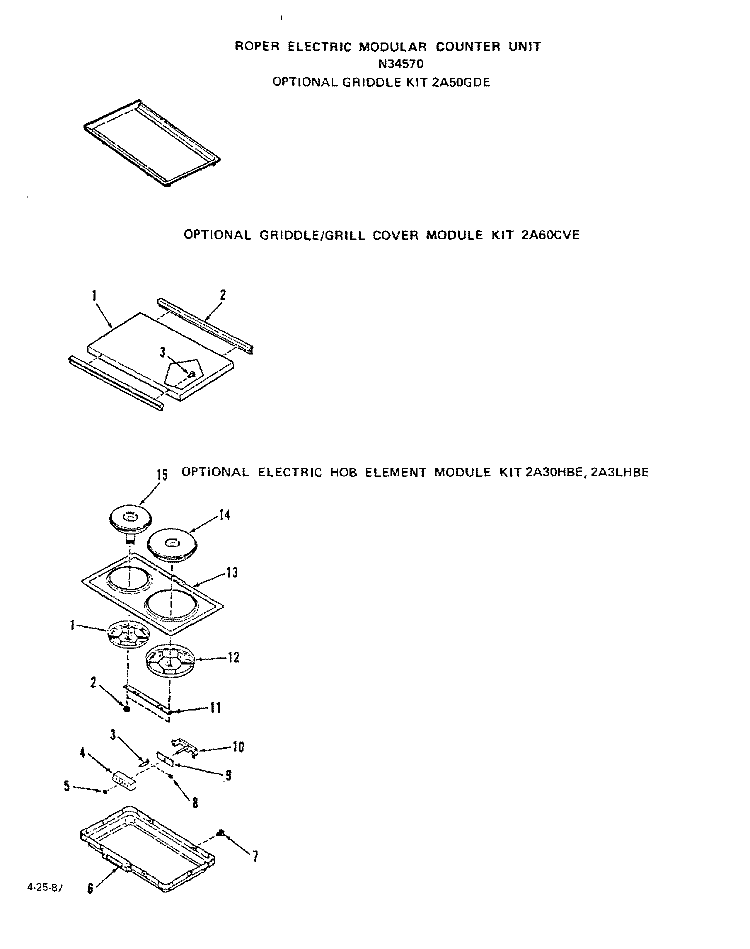 GRIDDLE , GRIDDLE/GRILL COVER Diagram and Parts List for N3457W0  Roper Range