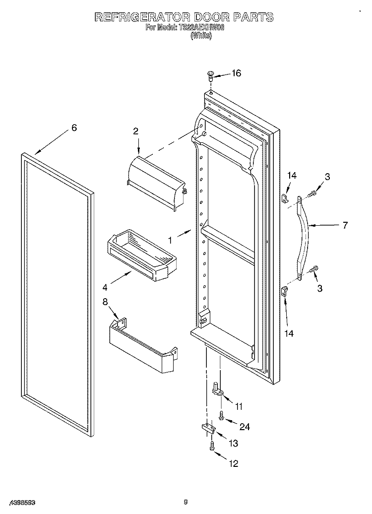 REFRIGERATOR DOOR Diagram and Parts List for TS22AEXHW00  Whirlpool Refrigerator
