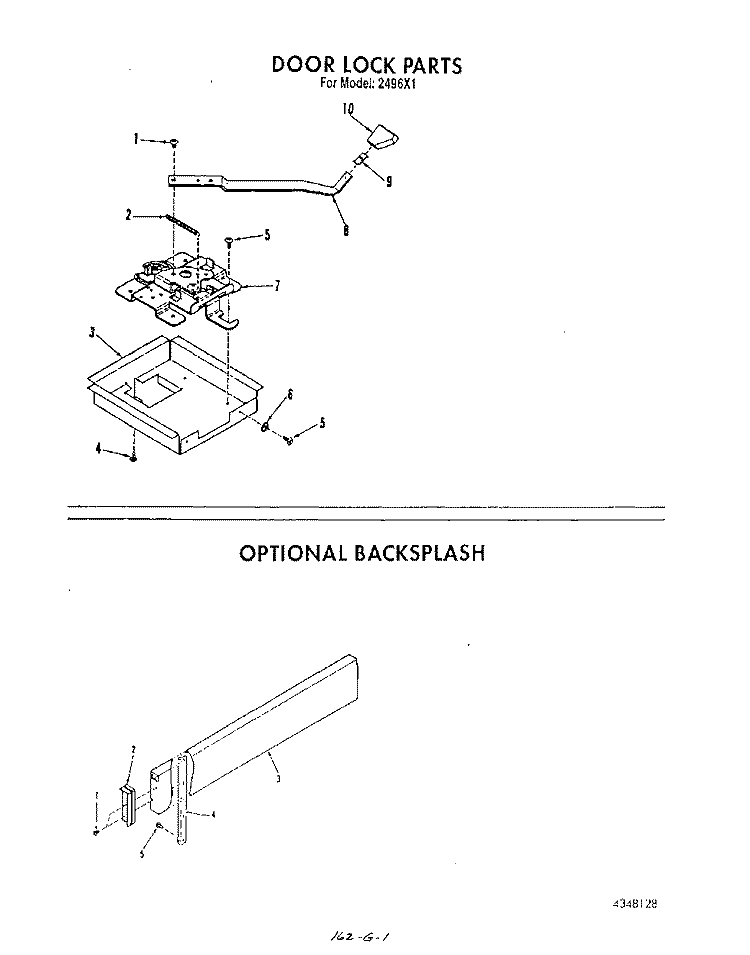 DOOR LOCK , OPTIONAL BACKSPLASH Diagram and Parts List for 2496^1  Whirlpool Range