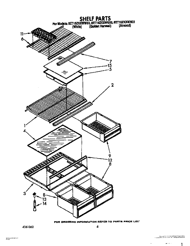 SHELF Diagram and Parts List for 8ET16ZKXWW00  Whirlpool Refrigerator