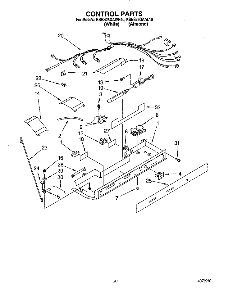 CONTROL, LIT/OPTIONAL Diagram and Parts List for KSRS25QAAL10  KitchenAid Refrigerator