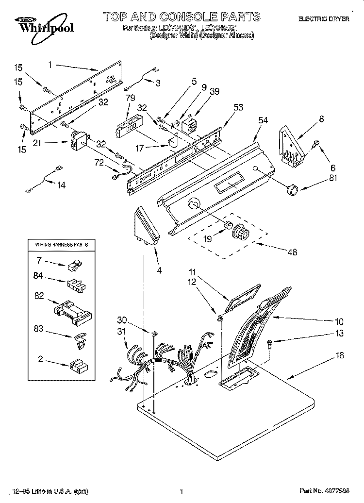 SECTION Diagram and Parts List for LEC7646DQ1  Whirlpool Dryer