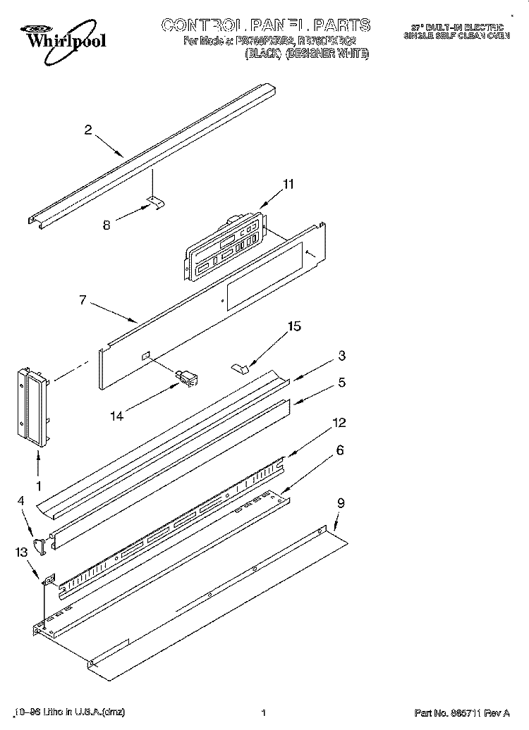 CONTROL PANEL Diagram and Parts List for RB760PXBQ2  Whirlpool Wall Oven