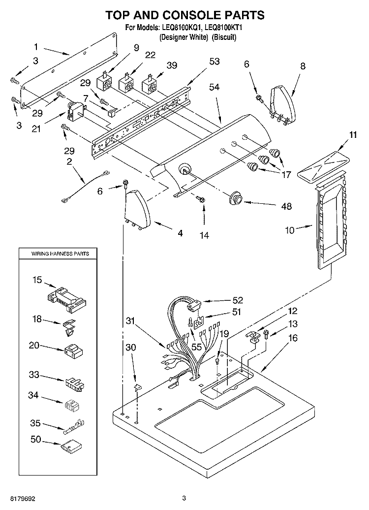 SECTION Diagram and Parts List for LEQ8100KQ1  Whirlpool Dryer