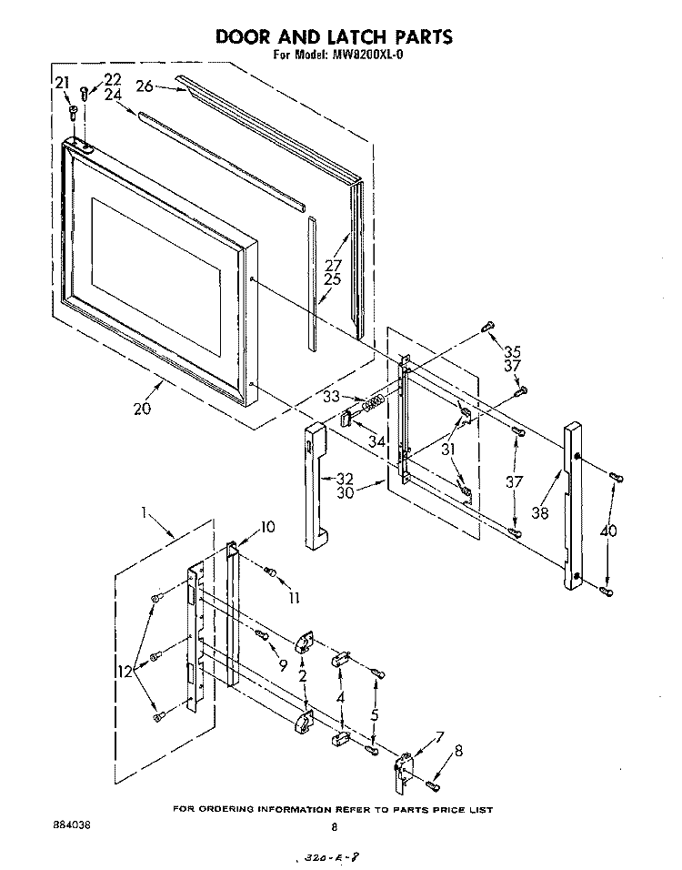 DOOR AND LATCH Diagram and Parts List for MW8200XL0  Whirlpool Microwave