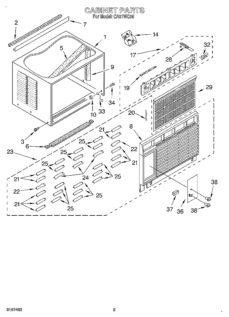 CABINET Diagram and Parts List for CA21WC00  Crosley Air Conditioner
