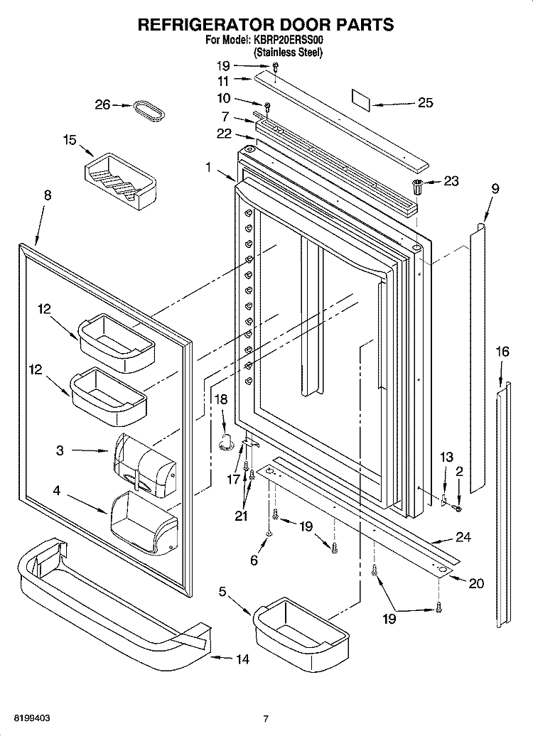 REFRIGERATOR DOOR PARTS Diagram and Parts List for KBRP20ERSS00  KitchenAid Refrigerator