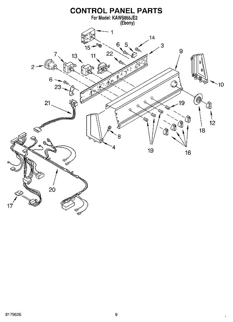CONTROL PANEL Diagram and Parts List for KAWS855JE2  KitchenAid Washer