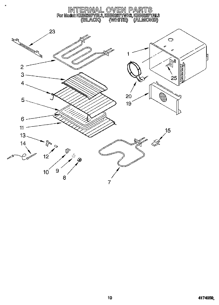 INTERNAL  OVEN Diagram and Parts List for KEBS207YAL3  KitchenAid Wall Oven