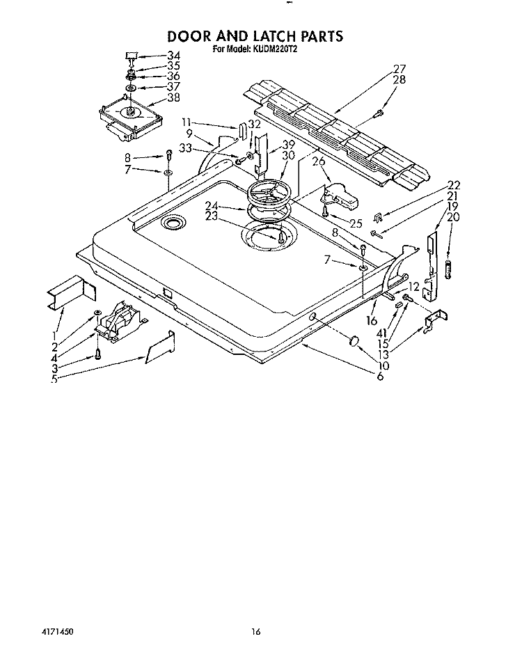 DOOR AND LATCH Diagram and Parts List for KUDM220T2  KitchenAid Dishwasher
