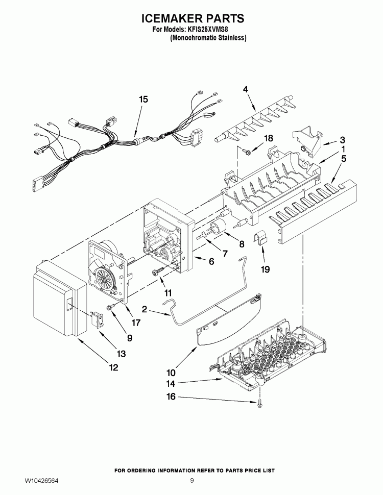 ICEMAKER PARTS Diagram and Parts List for KFIS25XVMS8  KitchenAid Refrigerator