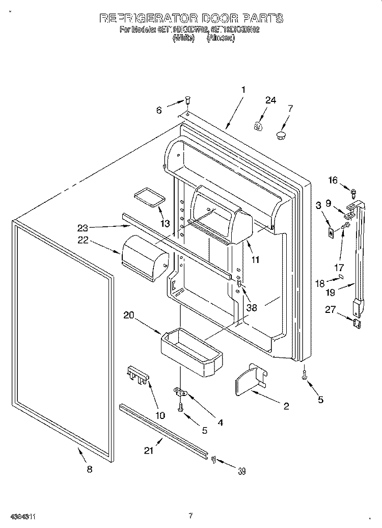 REFRIGERATOR DOOR Diagram and Parts List for 6ET19DKXDN02  Whirlpool Refrigerator
