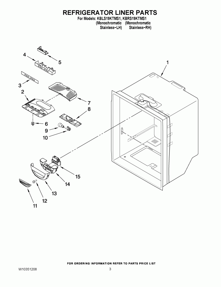 REFRIGERATOR LINER PARTS Diagram and Parts List for KBLS19KTMS1  KitchenAid Refrigerator