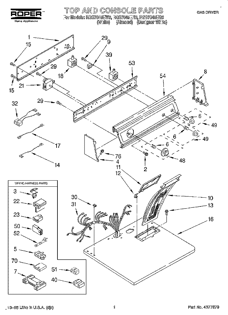 TOP AND CONSOLE, LIT/OPTIONAL Diagram and Parts List for RGS7648EN3  Roper Dryer