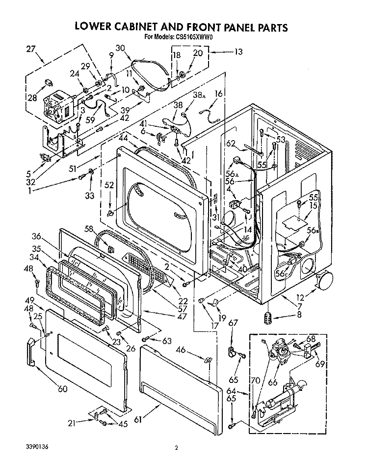 LOWER CABINET AND FRONT PANEL Diagram and Parts List for CS5105XWW0  Whirlpool Dryer