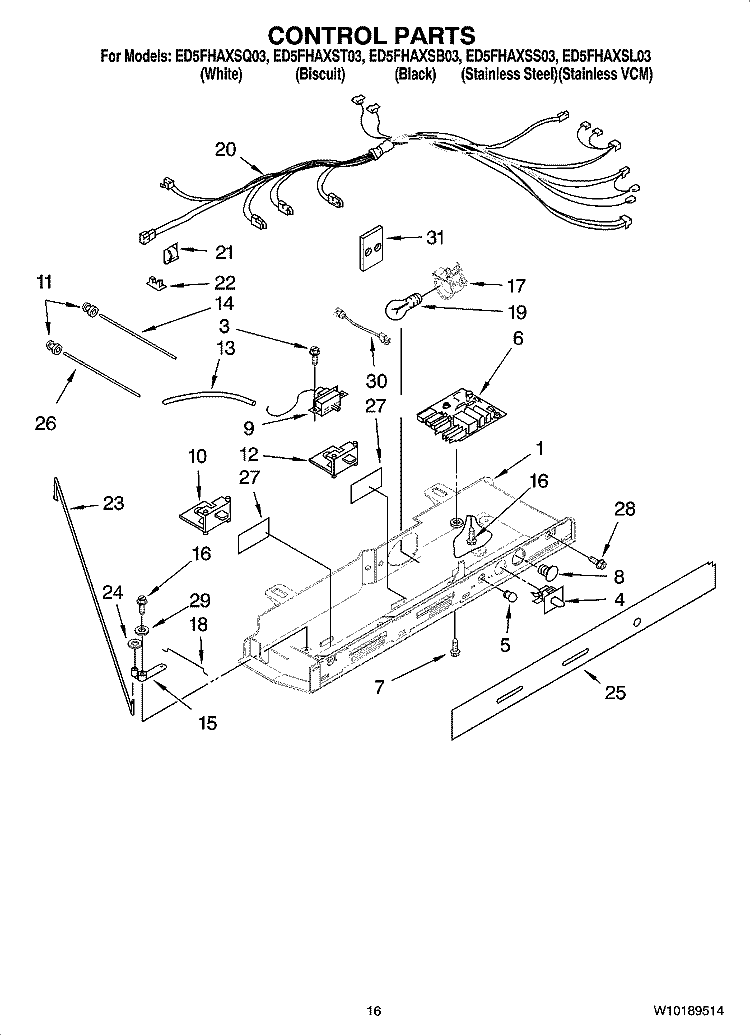CONTROL PARTS Diagram and Parts List for ED5FHAXSQ03  Whirlpool Refrigerator