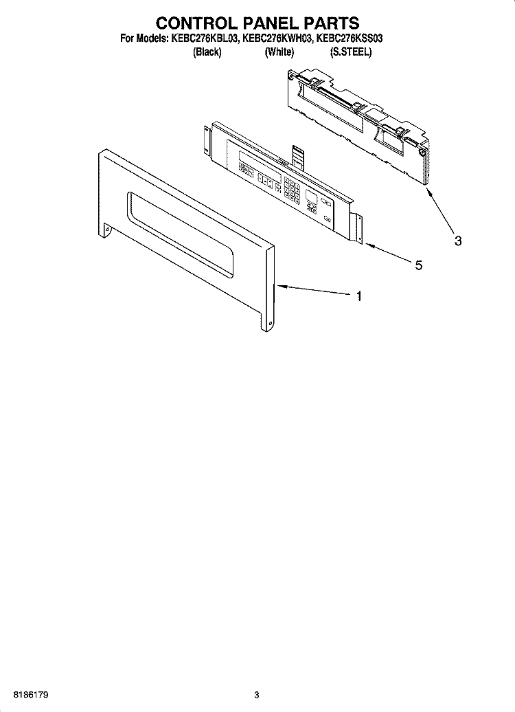 CONTROL PANEL PARTS Diagram and Parts List for KEBC276KBL03  KitchenAid Wall Oven
