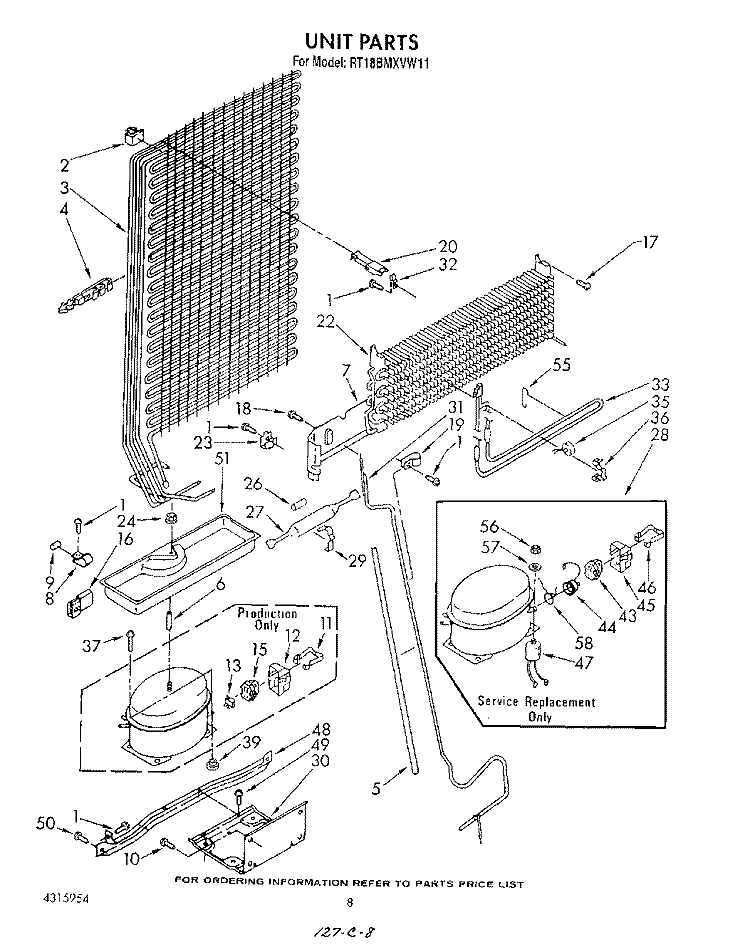 UNIT Diagram and Parts List for RT18BMXVW11  Roper Refrigerator