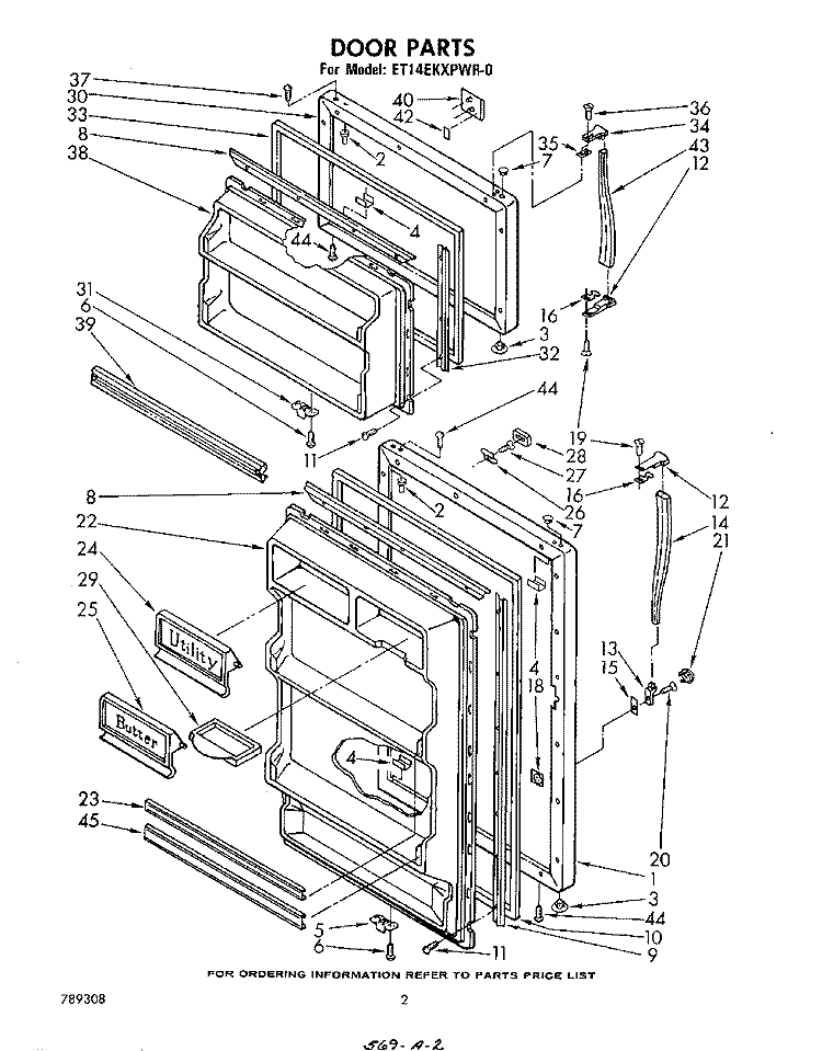 DOOR Diagram and Parts List for ET14EKXPWR0  Whirlpool Refrigerator