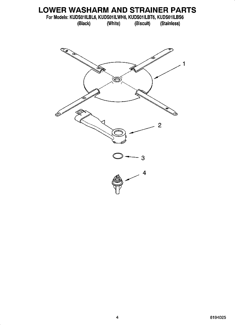 LOWER WASHARM AND STRAINER PARTS Diagram and Parts List for KUDS01ILWH6  KitchenAid Dishwasher