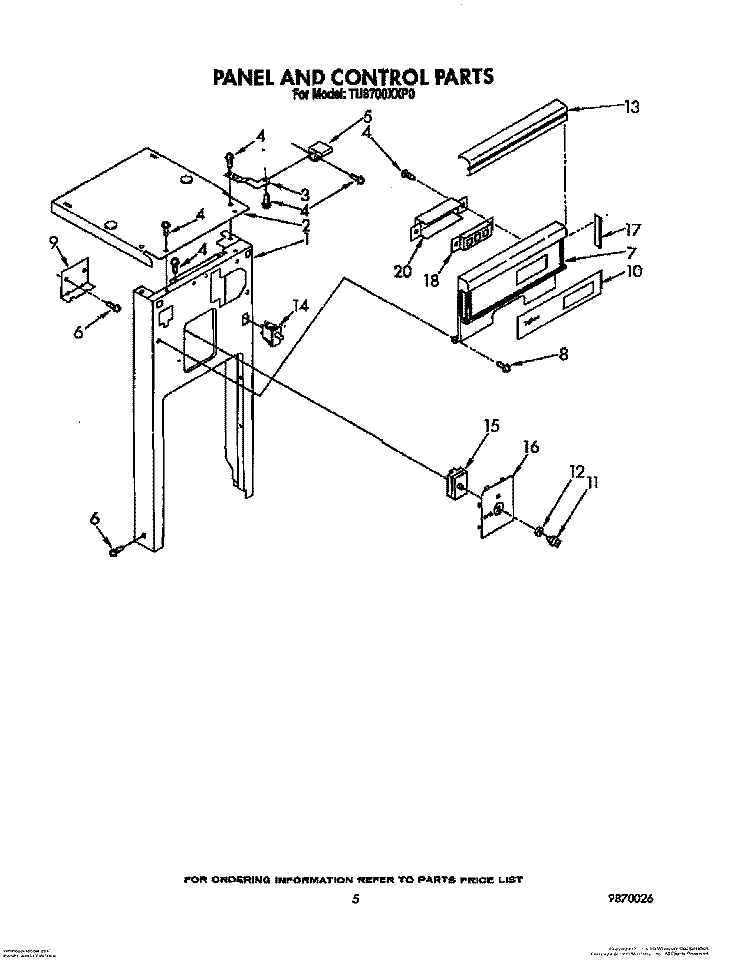 PANEL AND CONTROL Diagram and Parts List for TU8700XXP0  Whirlpool Trash Compactor