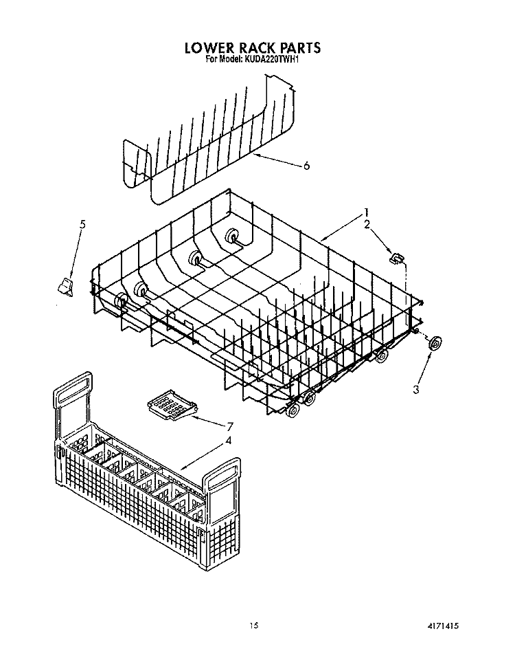 LOWER RACK Diagram and Parts List for KUDA220TWH1  KitchenAid Dishwasher