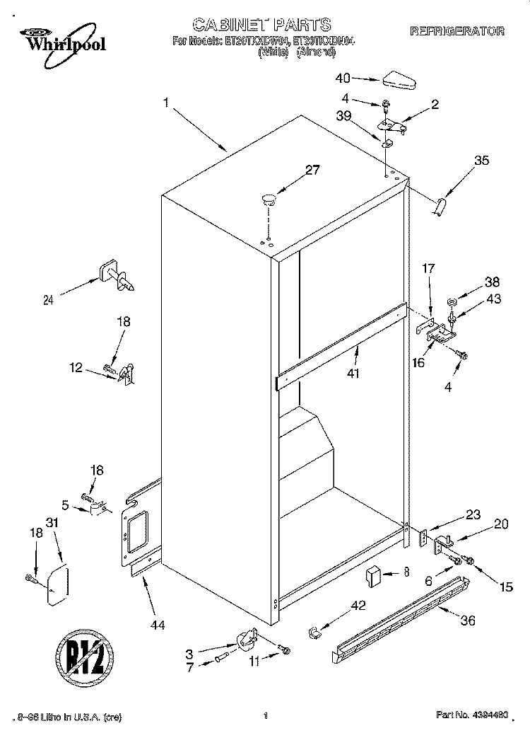 CABINET Diagram and Parts List for ET20TKXDW04  Whirlpool Refrigerator