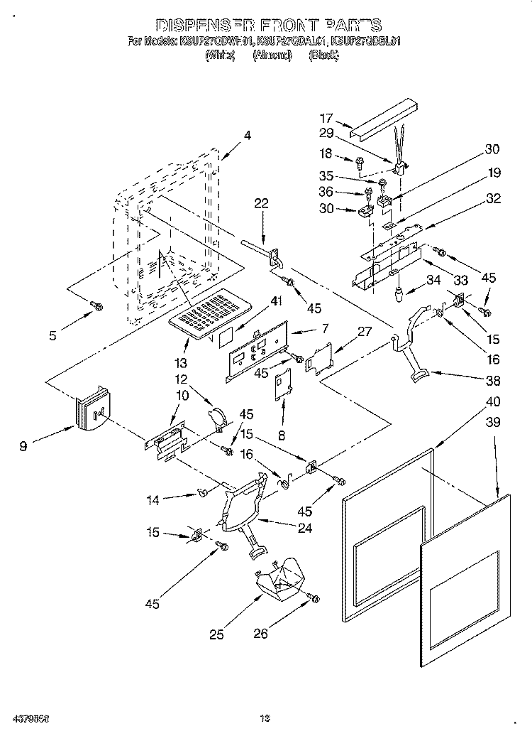 DISPENSER FRONT Diagram and Parts List for KSUP27QDBL01  KitchenAid Refrigerator