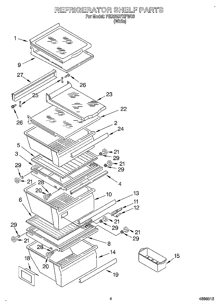 REFRIGERATOR SHELF Diagram and Parts List for 7GD25DFXFW00  Whirlpool Refrigerator