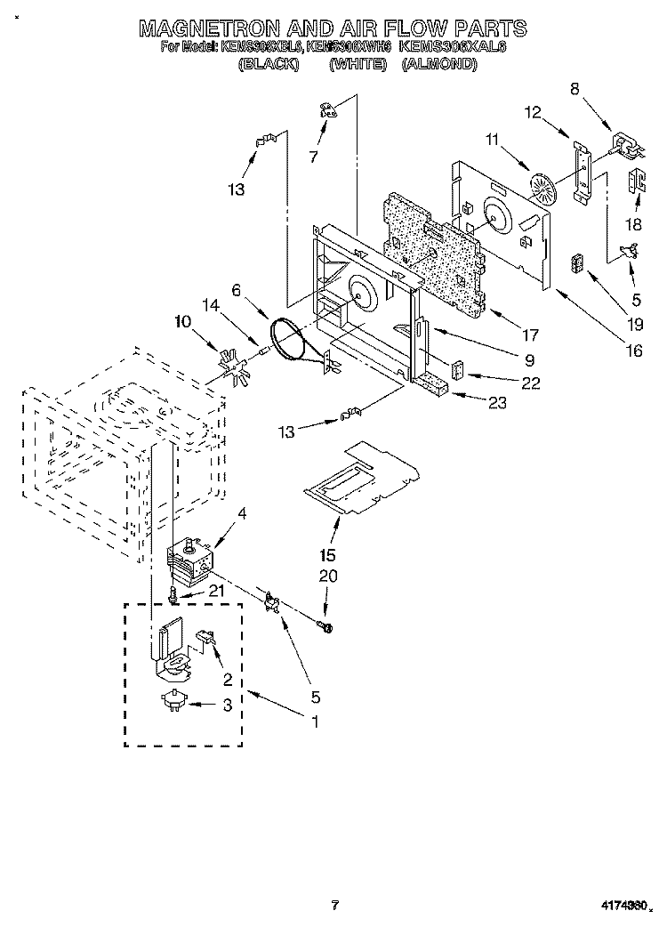 MAGNETRON AND AIR FLOW Diagram and Parts List for KEMS306XWH6  KitchenAid Wall Oven