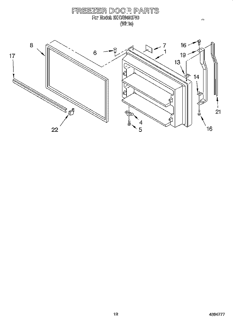 FREEZER DOOR, LIT/OPTIONAL Diagram and Parts List for 3XKVN490F00  Whirlpool Refrigerator