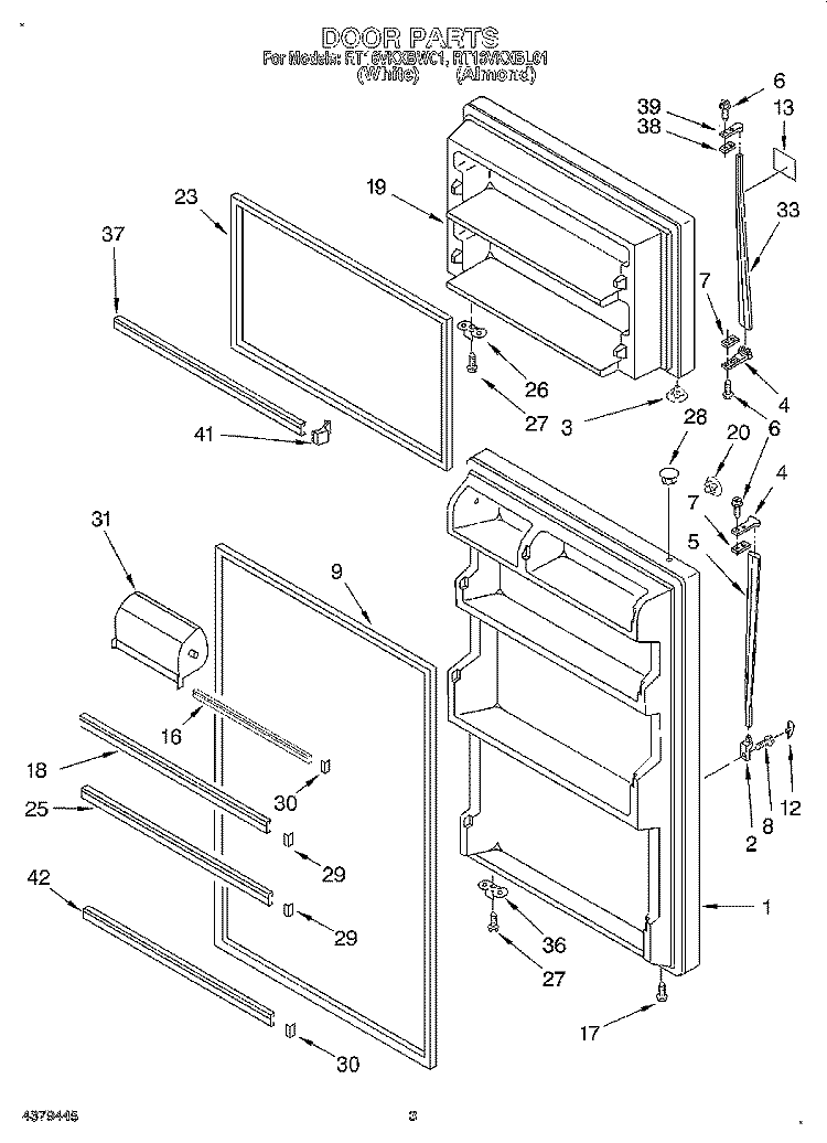 DOOR Diagram and Parts List for RT16VKXBL01  Roper Refrigerator