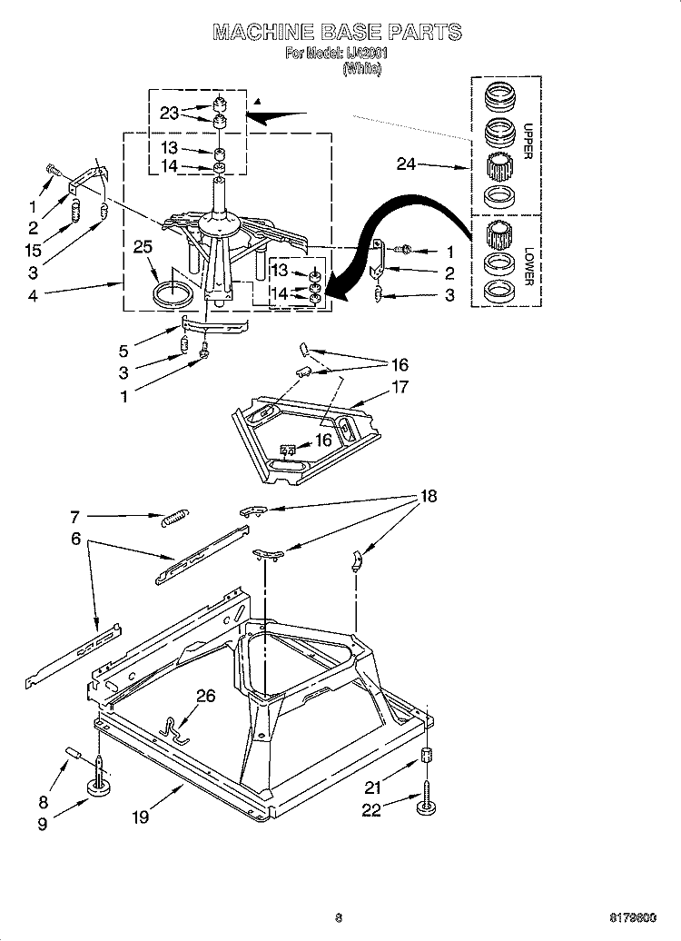 MACHINE BASE PARTS Diagram and Parts List for IJ42001  Inglis Washer