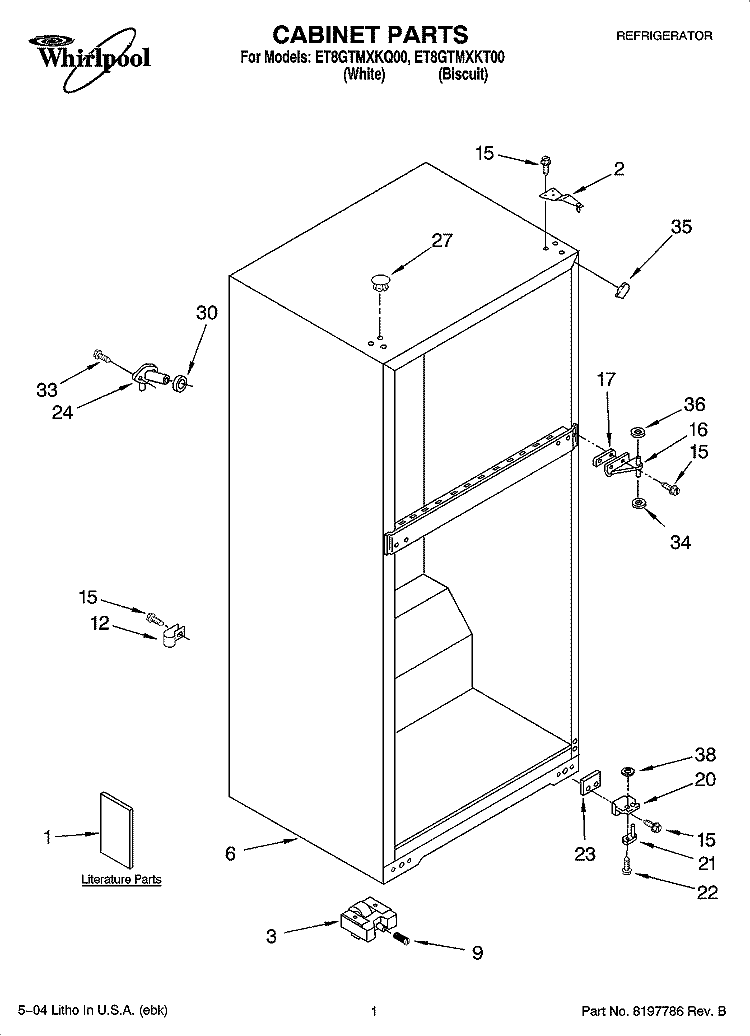 CABINET PARTS Diagram and Parts List for ET8GTMXKT00  Whirlpool Refrigerator