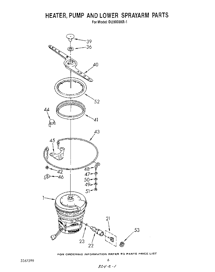 HEATER, PUMP AND LOWER SPRAY ARM Diagram and Parts List for DU9000XR1  Whirlpool Dishwasher