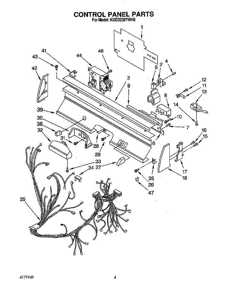 CONTROL PANEL, LIT/OPTIONAL Diagram and Parts List for KUDD230YWH0  KitchenAid Dishwasher