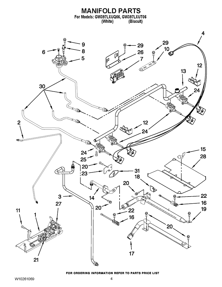 MANIFOLD PARTS Diagram and Parts List for GW397LXUT06  Whirlpool Range