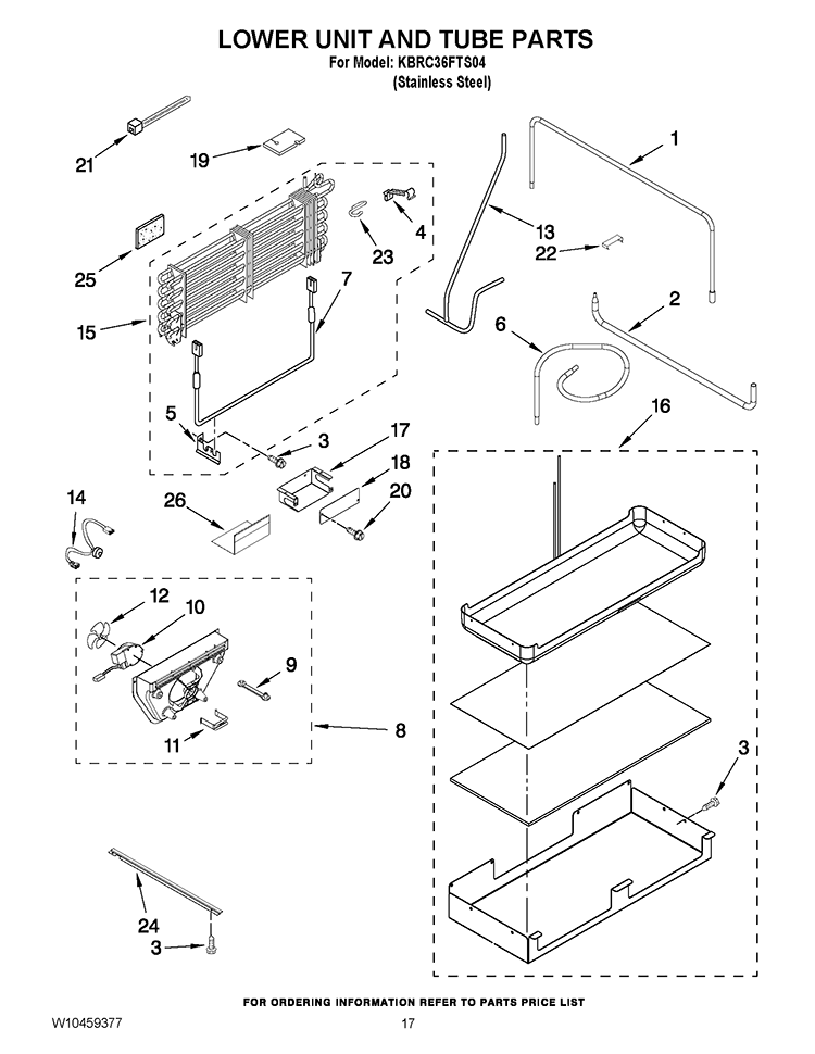 LOWER UNIT AND TUBE PARTS Diagram and Parts List for KBRC36FTS04  KitchenAid Refrigerator