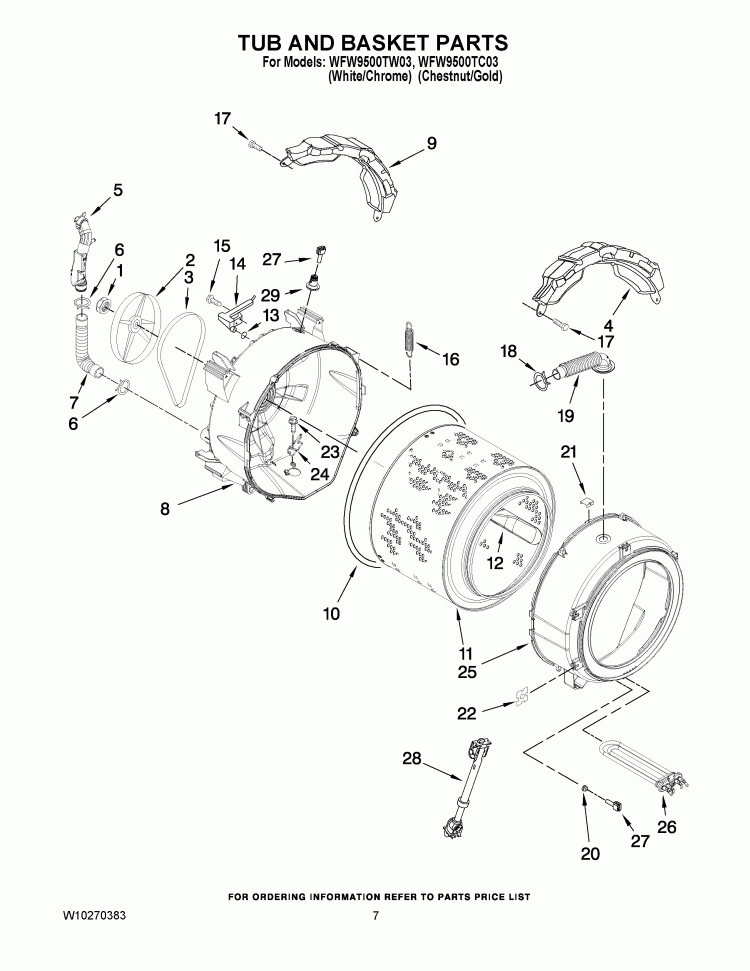 TUB AND BASKET PARTS Diagram and Parts List for WFW9500TW03  Whirlpool Washer