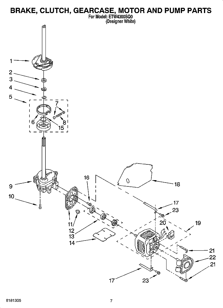 BRAKE, CLUTCH, GEARCASE, MOTOR AND PUMP PARTS Diagram and Parts List for ETW4300SQ0  Estate Washer