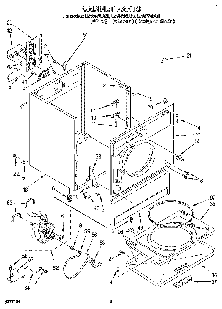 SECTION Diagram and Parts List for LEV6634BN0  Whirlpool Dryer