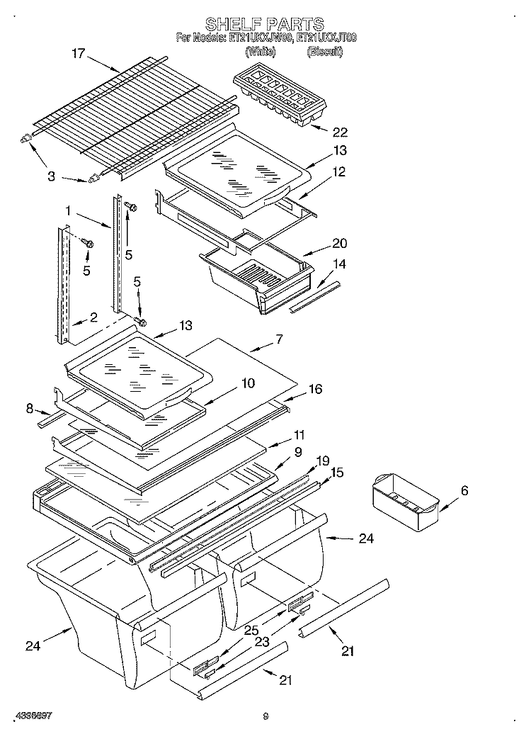 SHELF, OPTIONAL Diagram and Parts List for ET21UKXJW00  Whirlpool Refrigerator