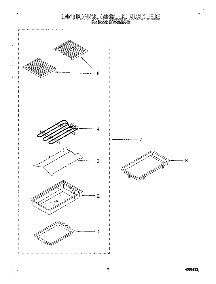 OPTIONAL GRILLE MODULE Diagram and Parts List for RC8920XAH0  Whirlpool Cooktop