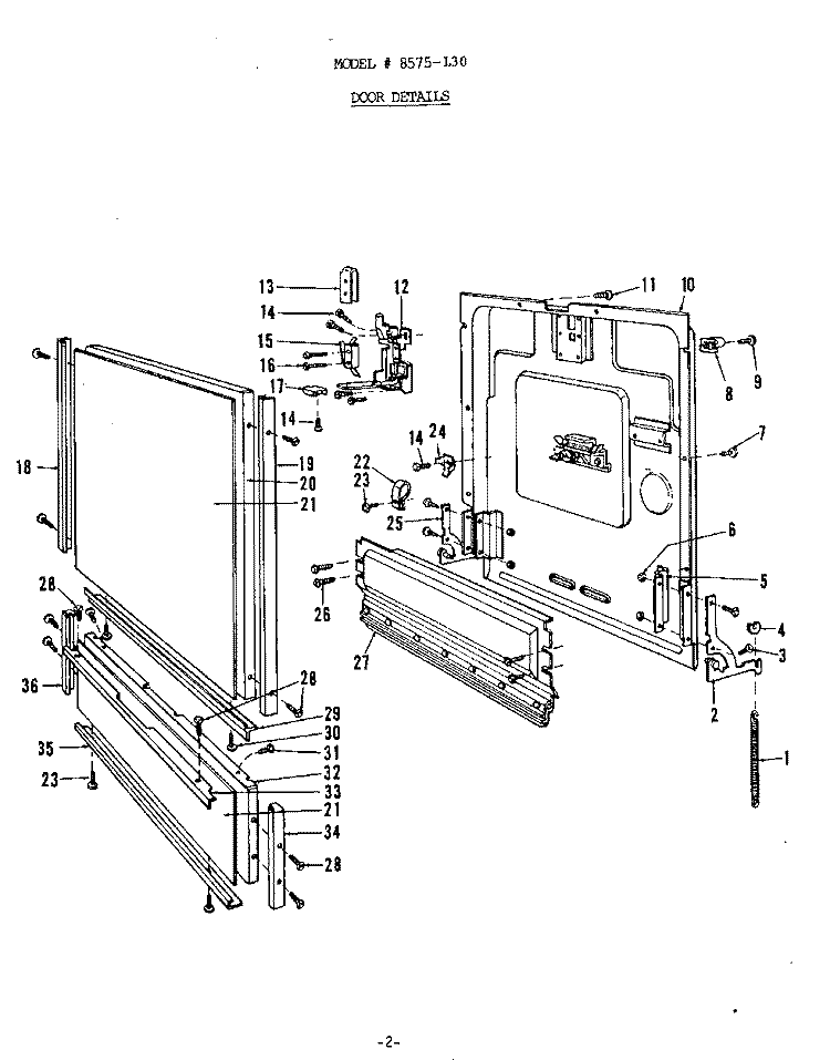 DOOR Diagram and Parts List for 8575L20  Roper Dishwasher