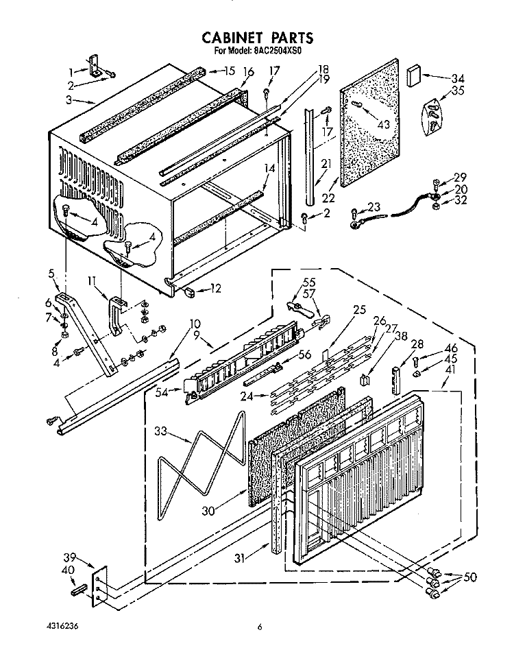 CABINET Diagram and Parts List for 8AC2504XS0  Whirlpool Air Conditioner