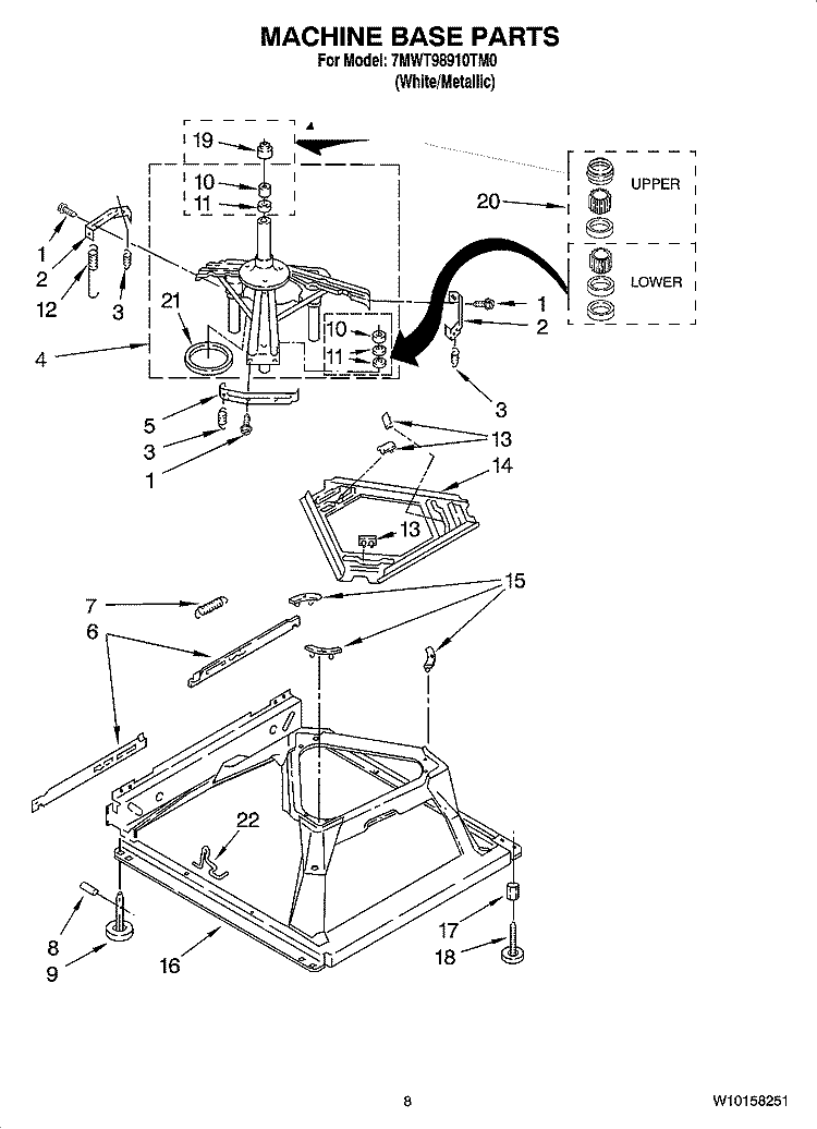 MACHINE BASE PARTS Diagram and Parts List for 7MWT98910TM0  Whirlpool Washer