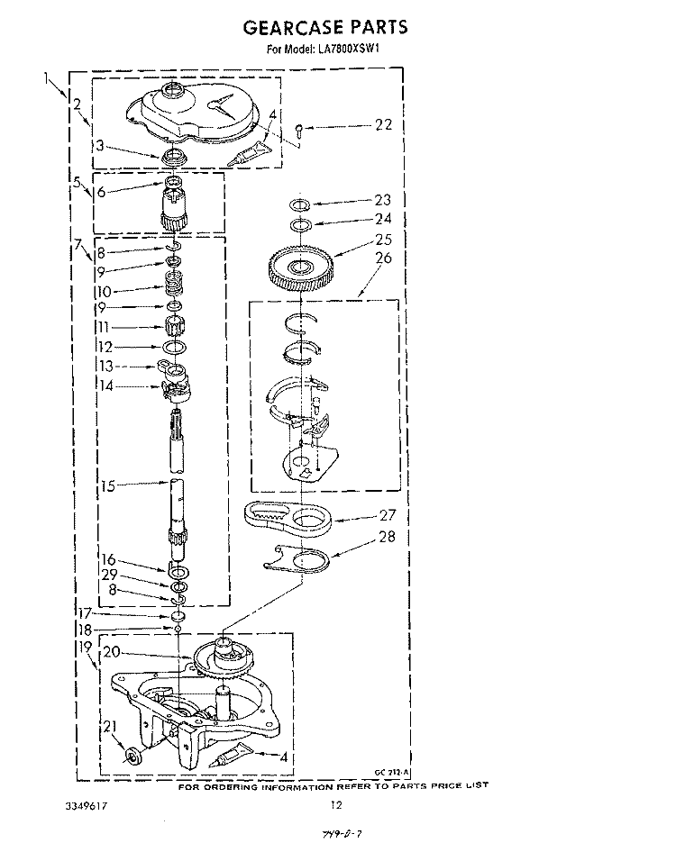 GEARCASE Diagram and Parts List for LA7800XSW1  Whirlpool Washer