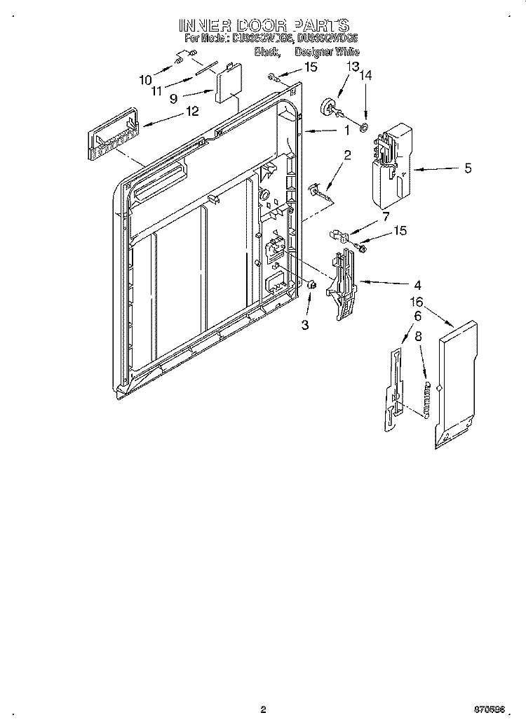 INNER DOOR Diagram and Parts List for DU935QWDB5  Whirlpool Dishwasher